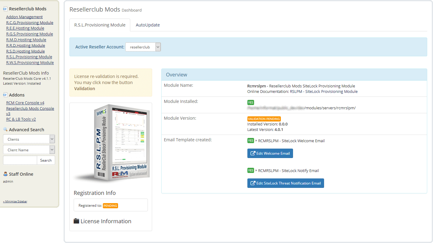 Resellerclub Mods Console Módulo Manual Install