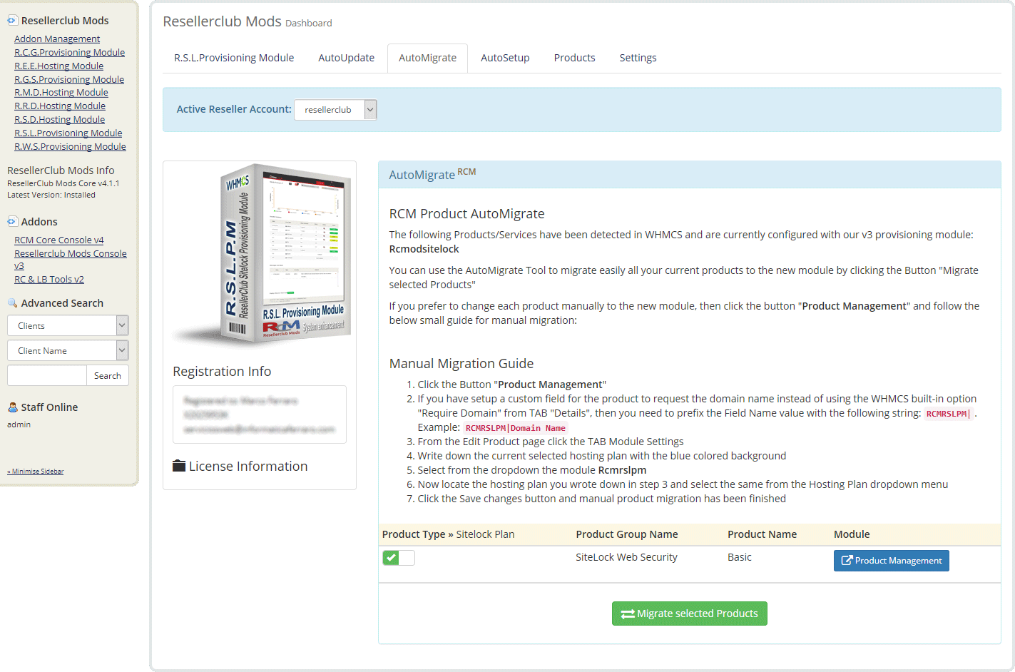 Resellerclub Mods Console AutoMigrate