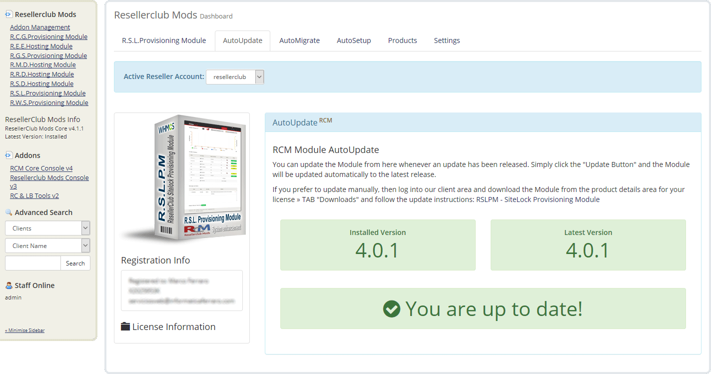 Resellerclub Mods Console Module AutoUpdate