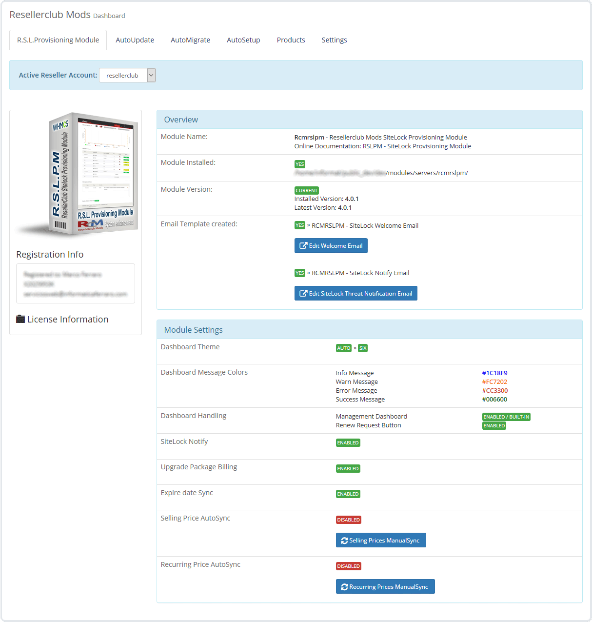 Core Addon Dashboard SiteLock Module