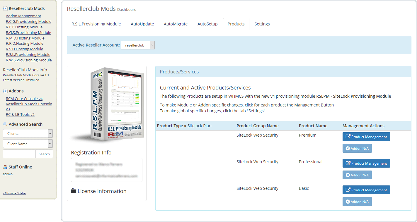 Resellerclub Mods Console Product Overview