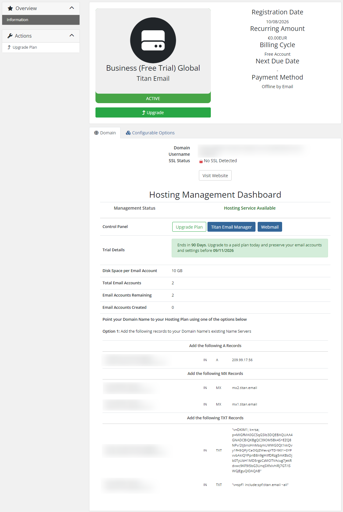 Client Area Titan Email