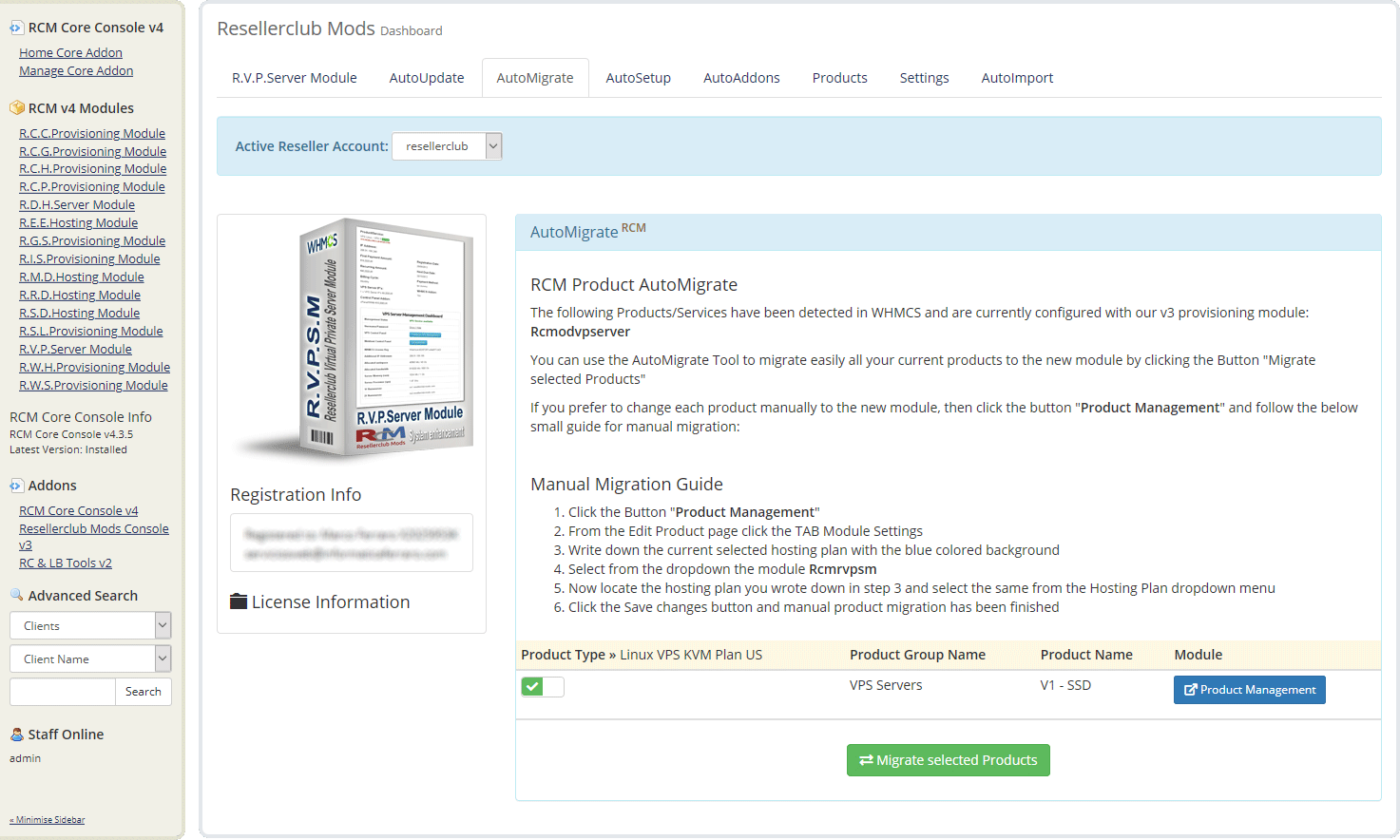 Resellerclub Mods Console AutoMigrate