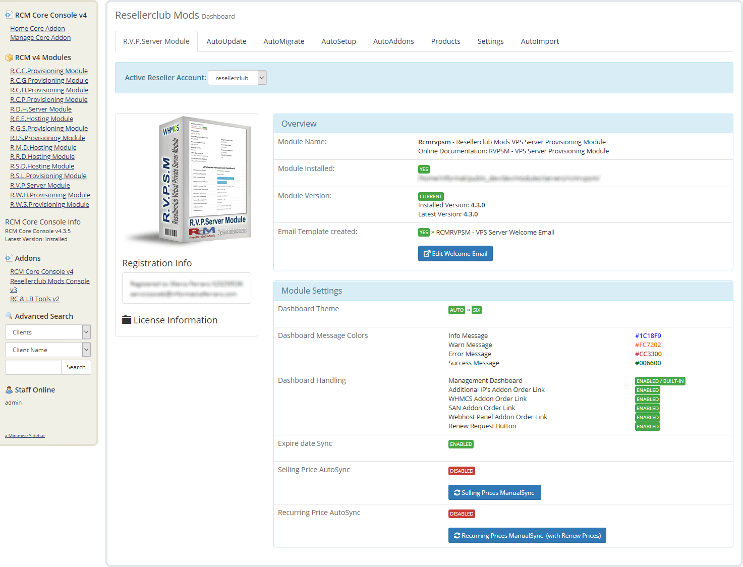 Resellerclub Mods Console Module Dashboard