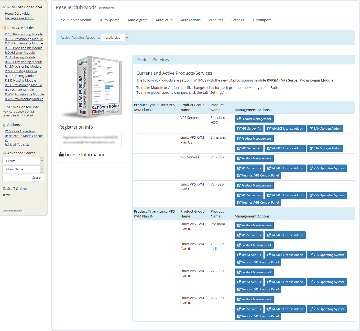 Resellerclub Mods Console Product Overview