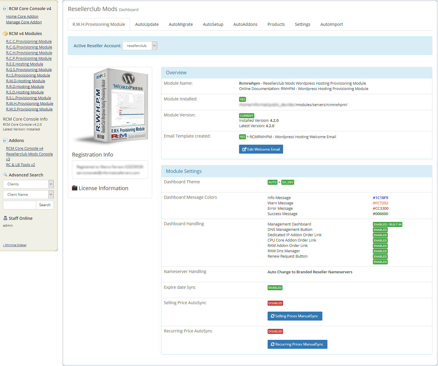 Resellerclub Mods Console Module Dashboard