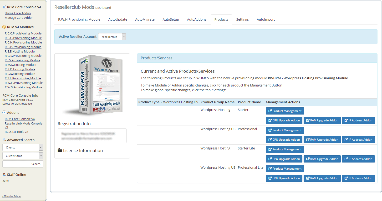 Resellerclub Mods Console Product Overview