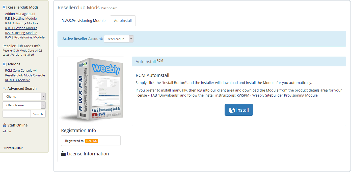 Resellerclub Mods Console Module AutoInstall