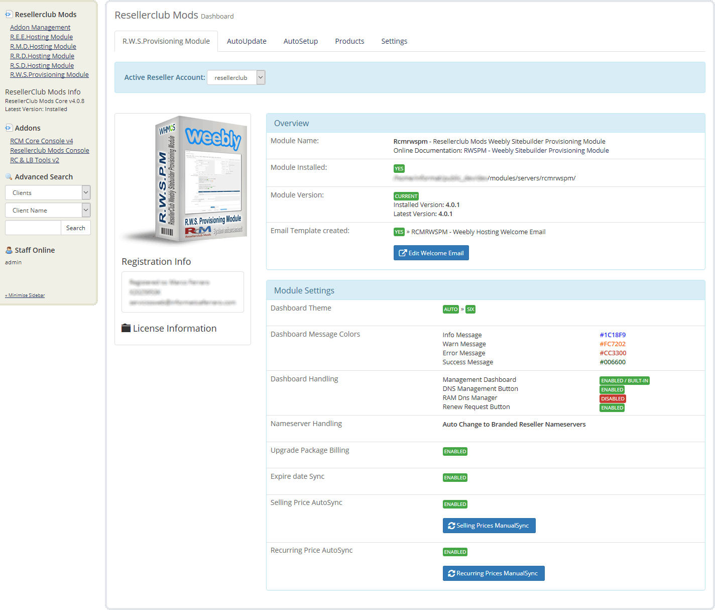 Core Addon Dashboard Weebly Module