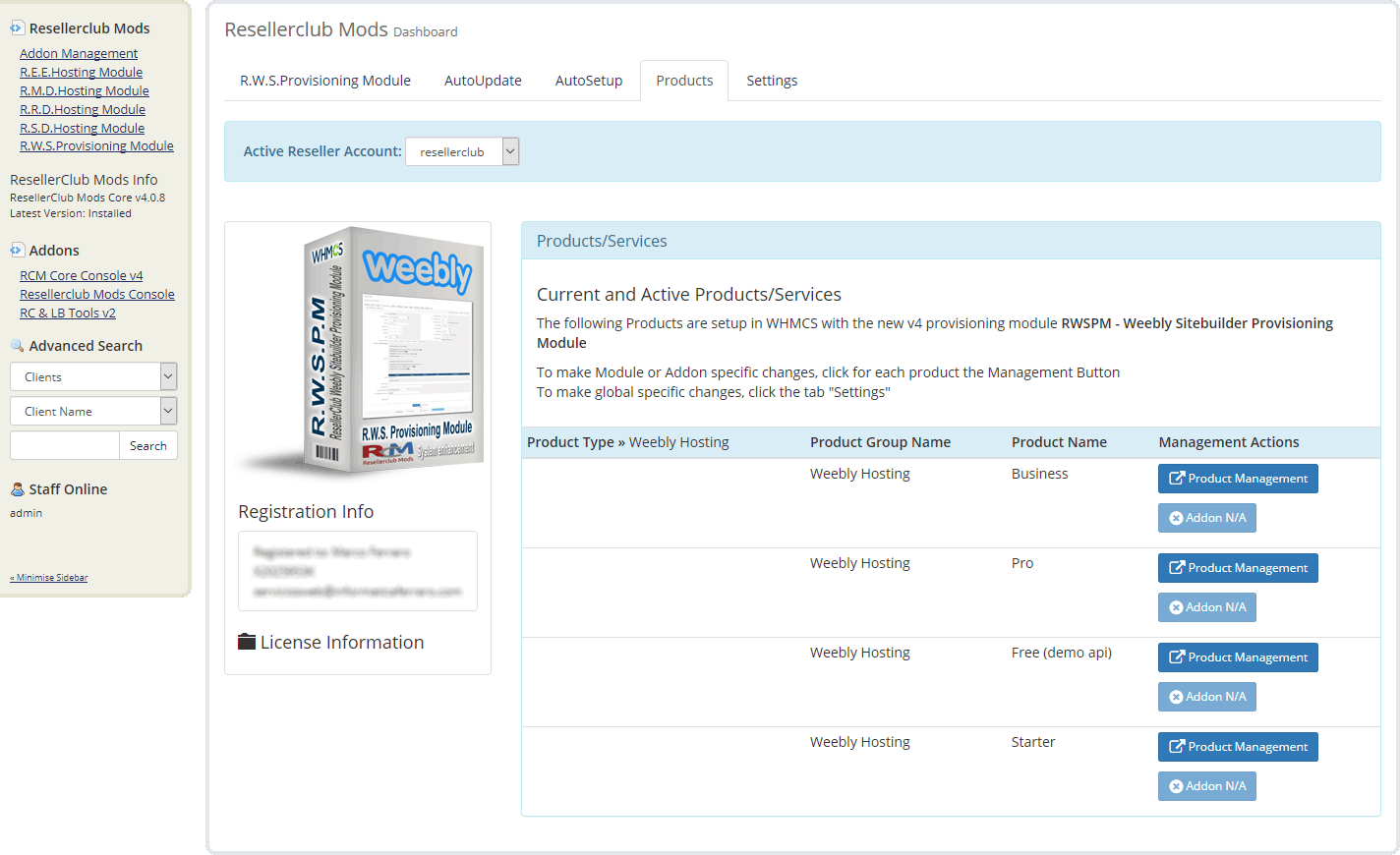 Resellerclub Mods Console Product Overview