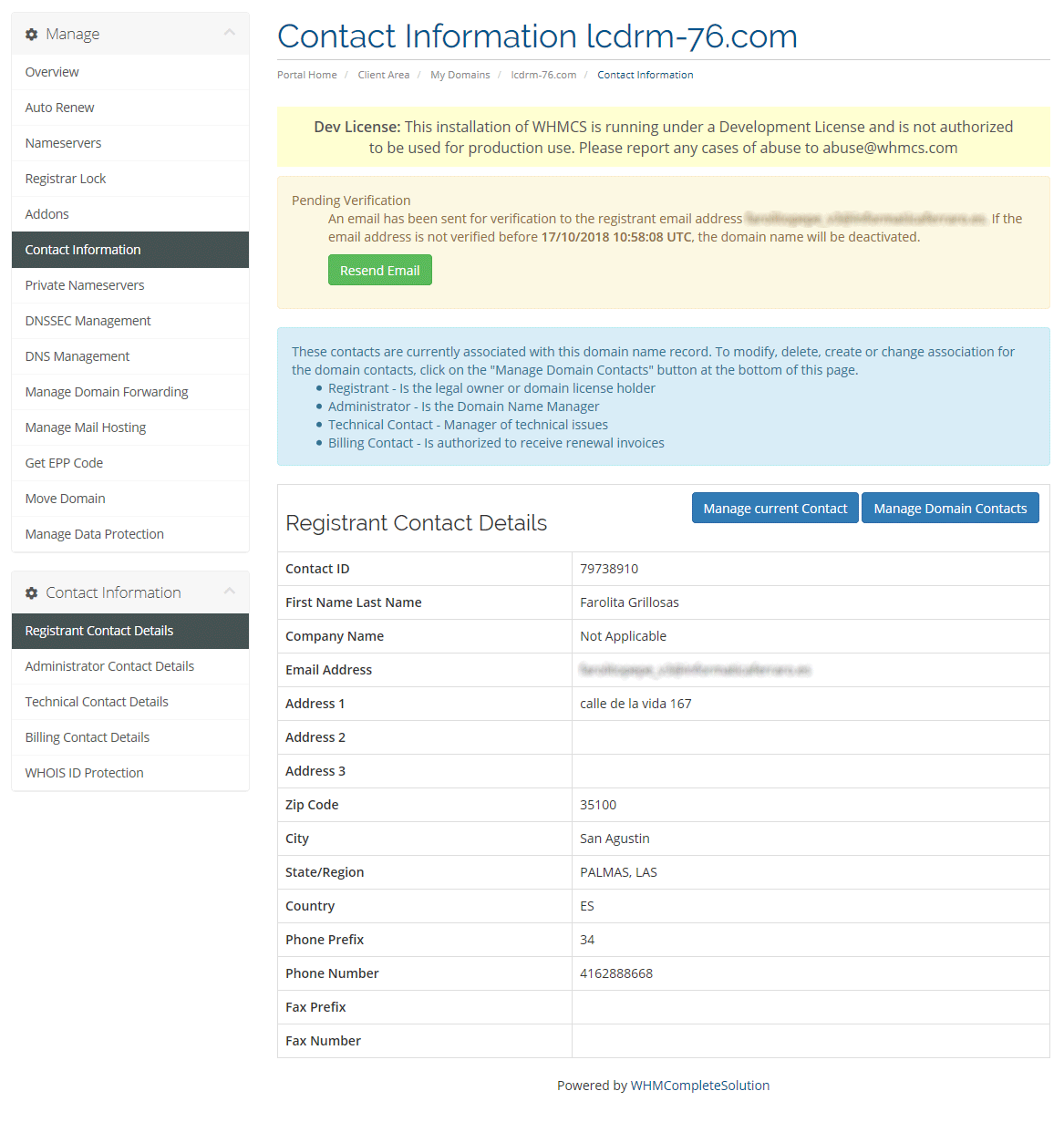 Domain Contacts Management