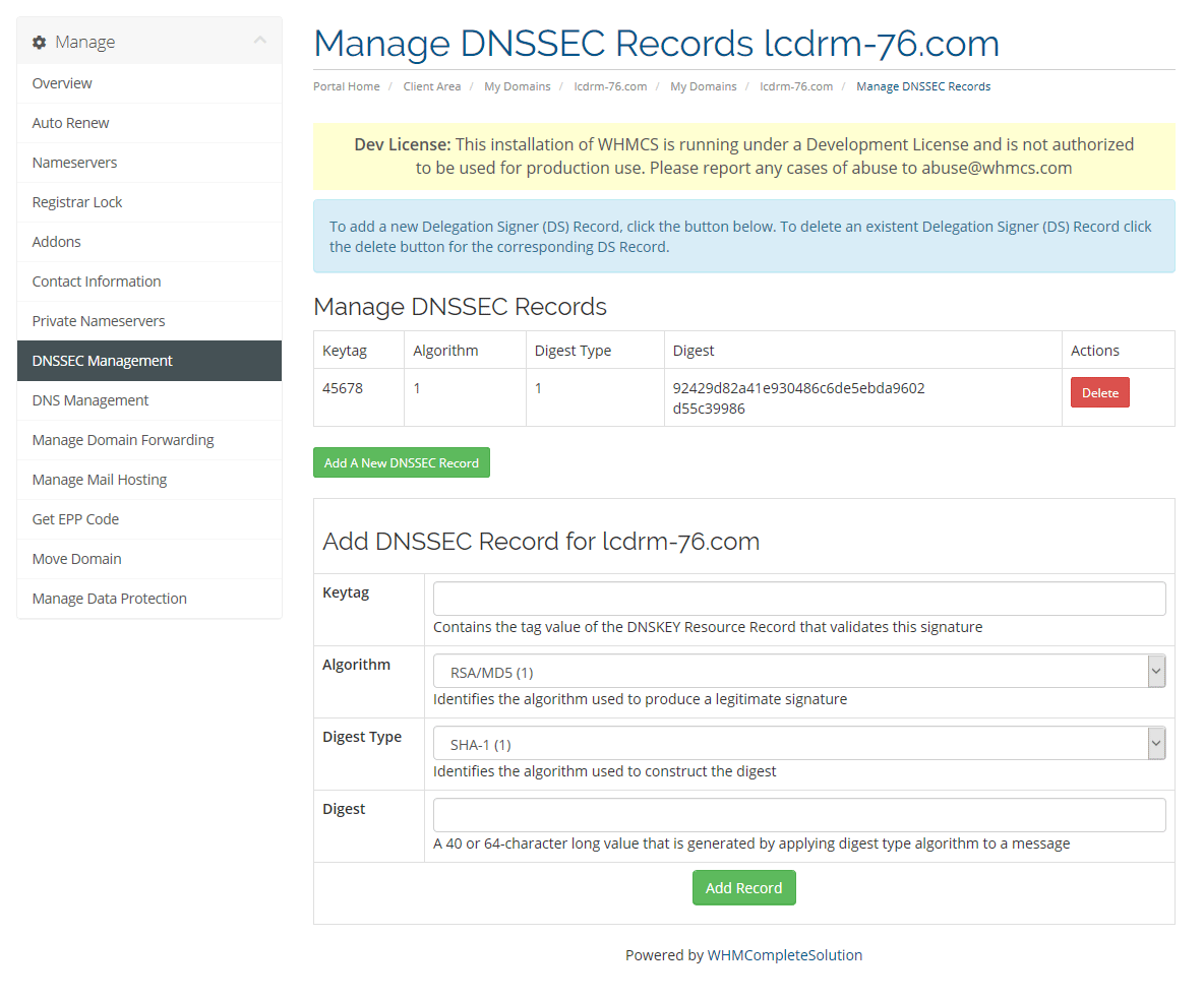 Manage DNSSEC Records