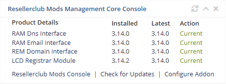 Resellerclub Mods Console Addon Widget